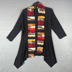 Bali Women's Black Cardigan Top Asymmetrical Hem Open Front‎ Scarf Detail 3/4